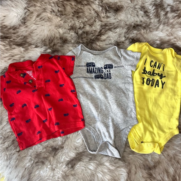 Baby Boy 3-Piece Onesie Set: Fun Graphics and Polo Shirt - Picture 1 of 4